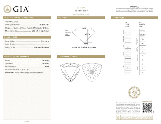 1.01 Ct Triangular Natural Diamond | I | IF