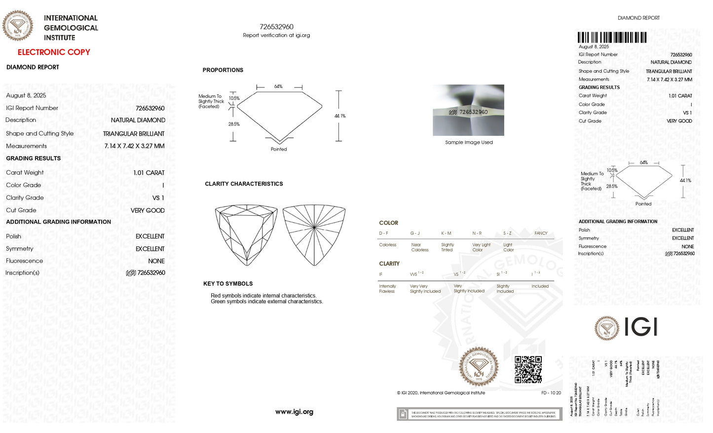 1.01 Ct Triangular Natural Diamond | I | VS1